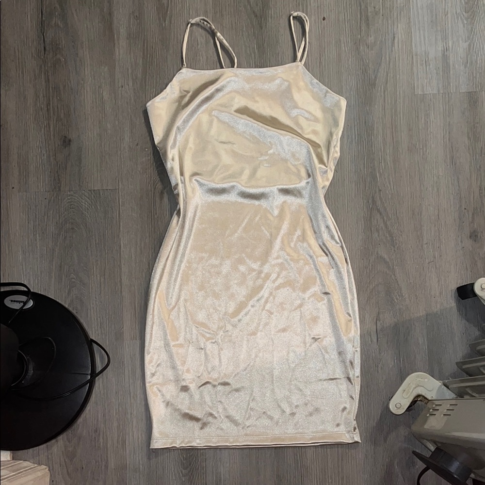 Cream Cut Out Backless Knee-Length Dress